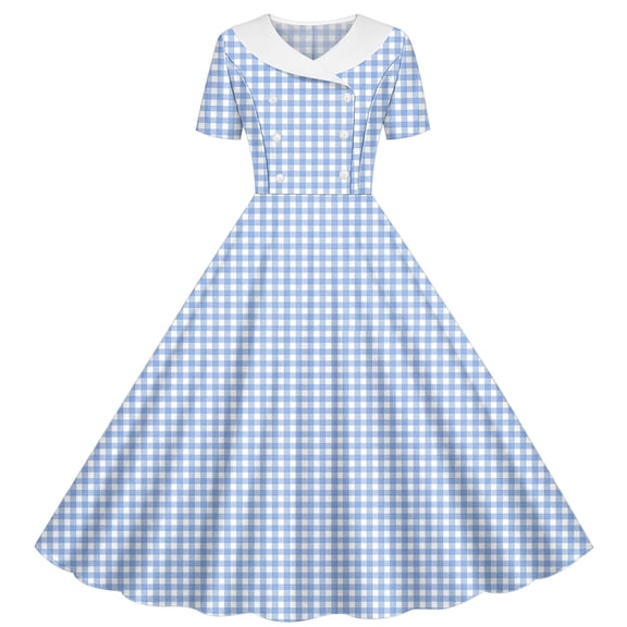 SERTGUTR Girls' Dress Turndown Collar Button Front Plaid Print A Line Flared Skirt Stretch Fabric School Party Everyday Wear Dress