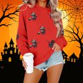 thumbnail image 6 of Womens Halloween Tops Printed Crew Neck Long Sleeve Elastic Hem Fashion Loose Fall Pullover Top Red XL, 6 of 6