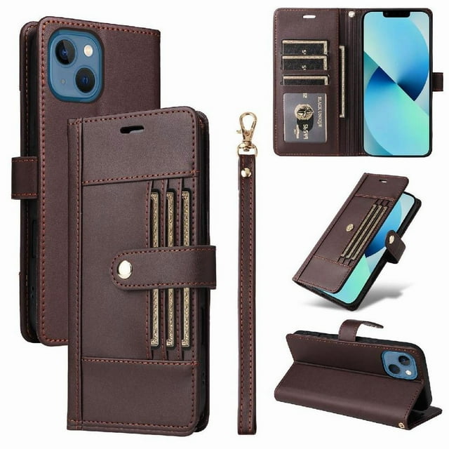 FOXDOCK Funda tipo Cartera para iPhone 15 Plus – Cubierta de Cuero PU con Múltiples Ranuras, Bolsillo para Efectivo y Correa de Muñeca