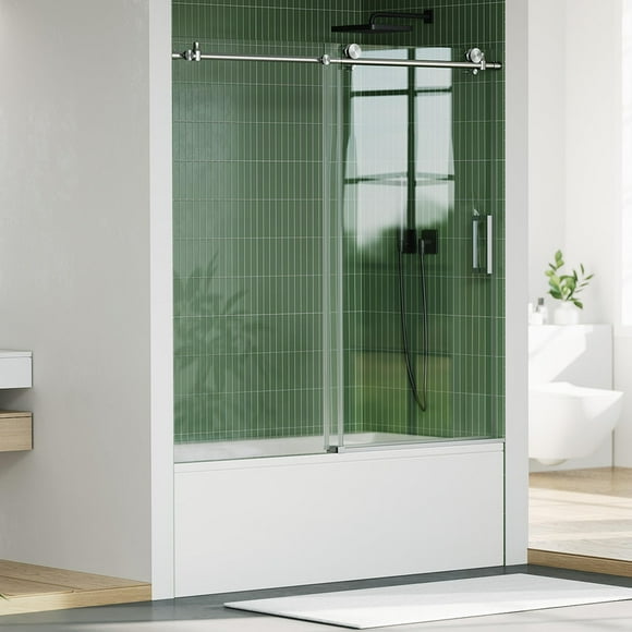Sliding Shower Door, Semi-Frameless Double Sliding Glass Door with 1/4" (6mm) Clear Tempered Glass, Stainless Steel Hardware for Bathroom
