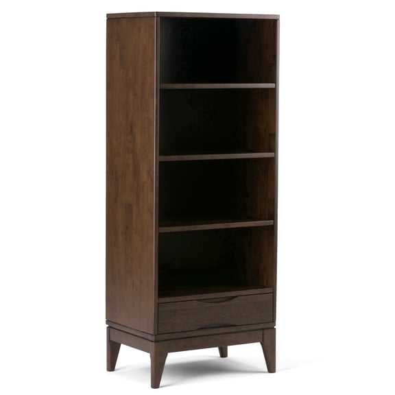 Simpli Home Harper 60 inch x 24 inch Solid Wood Mid Century Modern Bookcase with Storage in Walnut Brown