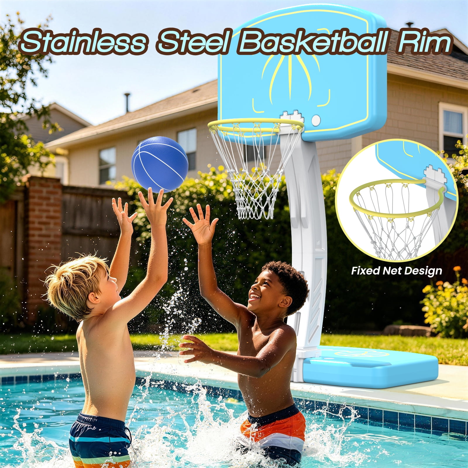 COLIKES Pool Basketball Hoop Poolside and Volleyball Set 2-in-1,  Adjustable Volleyball Net for Pool, Water Basketball Goal, Sports Toy Games for Adults, Teens, Inground, Swimming