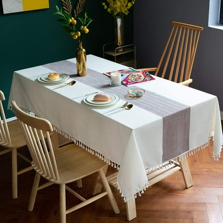Zc5hao Tablecloth For Dining Table Rustic Farmhouse Kitchen Cloth Coffee Cover Cotton Linen Fabric Small Rectangle Tablecloths 6 To 8 Seats Beige Wine Stripe 55x86 Inch Canada Zc5hao Tablecloth For Dining Table, What Size Tablecloth Seats 6