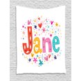 thumbnail image 1 of Jane Tapestry, Cartoon Style Festive Celebratory Design Rhombuses Flowers and Snowflakes Baby Name, Wall Hanging for Bedroom Living Room Dorm Decor, 40W X 60L Inches, Multicolor, by Ambesonne, 1 of 2