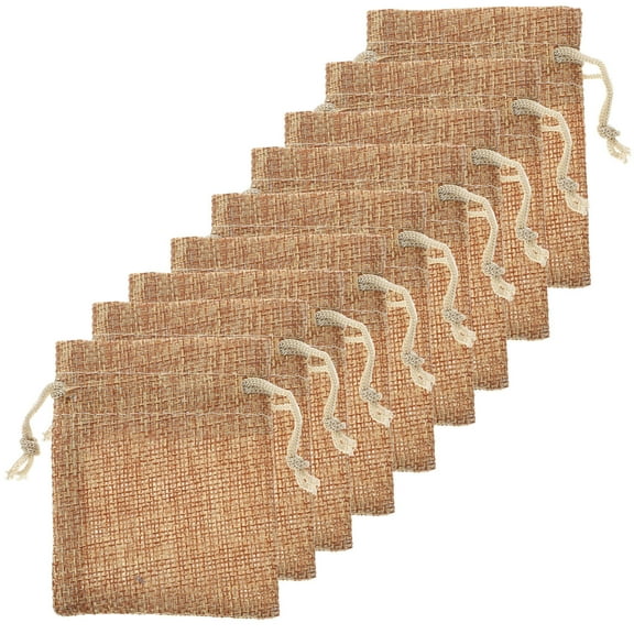 OULII 50Pcs Small Drawstring Pouch Linen Fabric Bags Light Brown for Festival and Craft Use