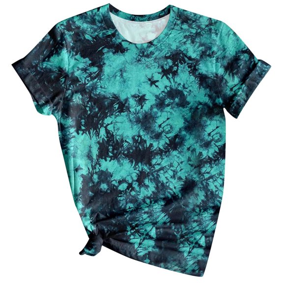 Wycnly Womens Shirts Breathable Loose Fit Fashion Workout Tee Tops Summer Short Sleeve Crewneck Ladies Tie-Dye Print Tops and Blouses Blue l