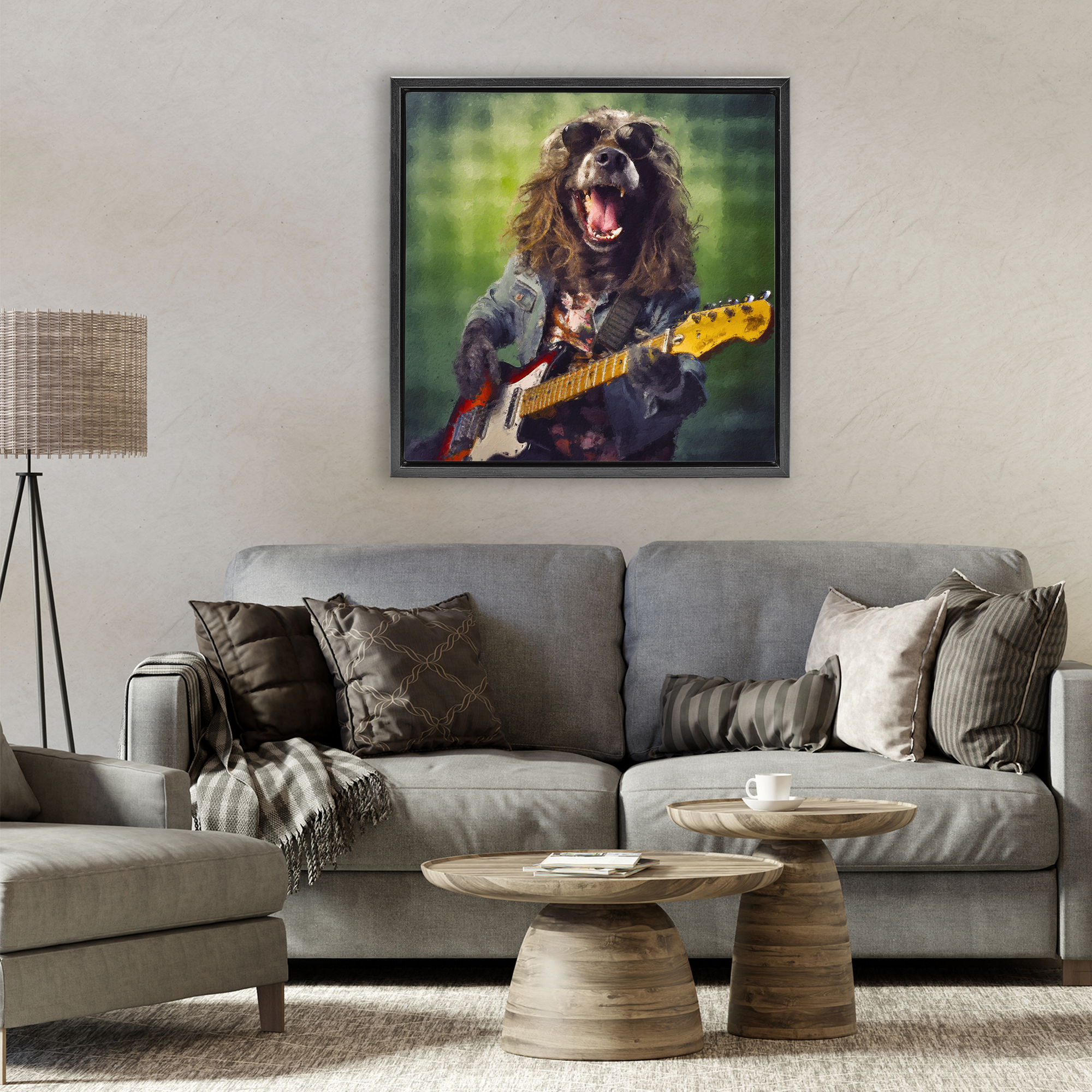 Musician Mutt Halen Black Framed Floater Canvas Wall Art, design by Sean Parnell