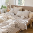 thumbnail image 5 of MooMee Striped Pillowcases 100% Washed Cotton Linen Like Textured Envelope Closure Set of 2 (Tannish Linen Grey& White Wide Stripes, King), 5 of 5