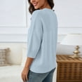 thumbnail image 5 of thefmos Women's Fall Winter 3/4 Sleeve Crewneck Knitted Pullover Tops Solid Loose Casual Basic Tops Cozy Fashion Clothes, Light Blue M, 5 of 7