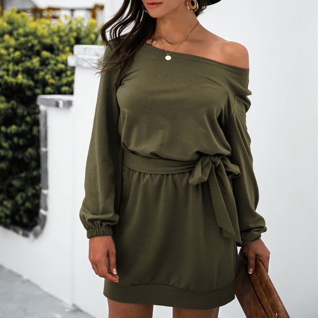 Vestido NikouMX con cinturón de un hombro Jersey de manga larga