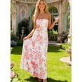 thumbnail image 2 of White Strapless Floral Print Maxi Dress For Women, Elegant Vacation Party Cocktail Beach Boho Style, 2 of 8