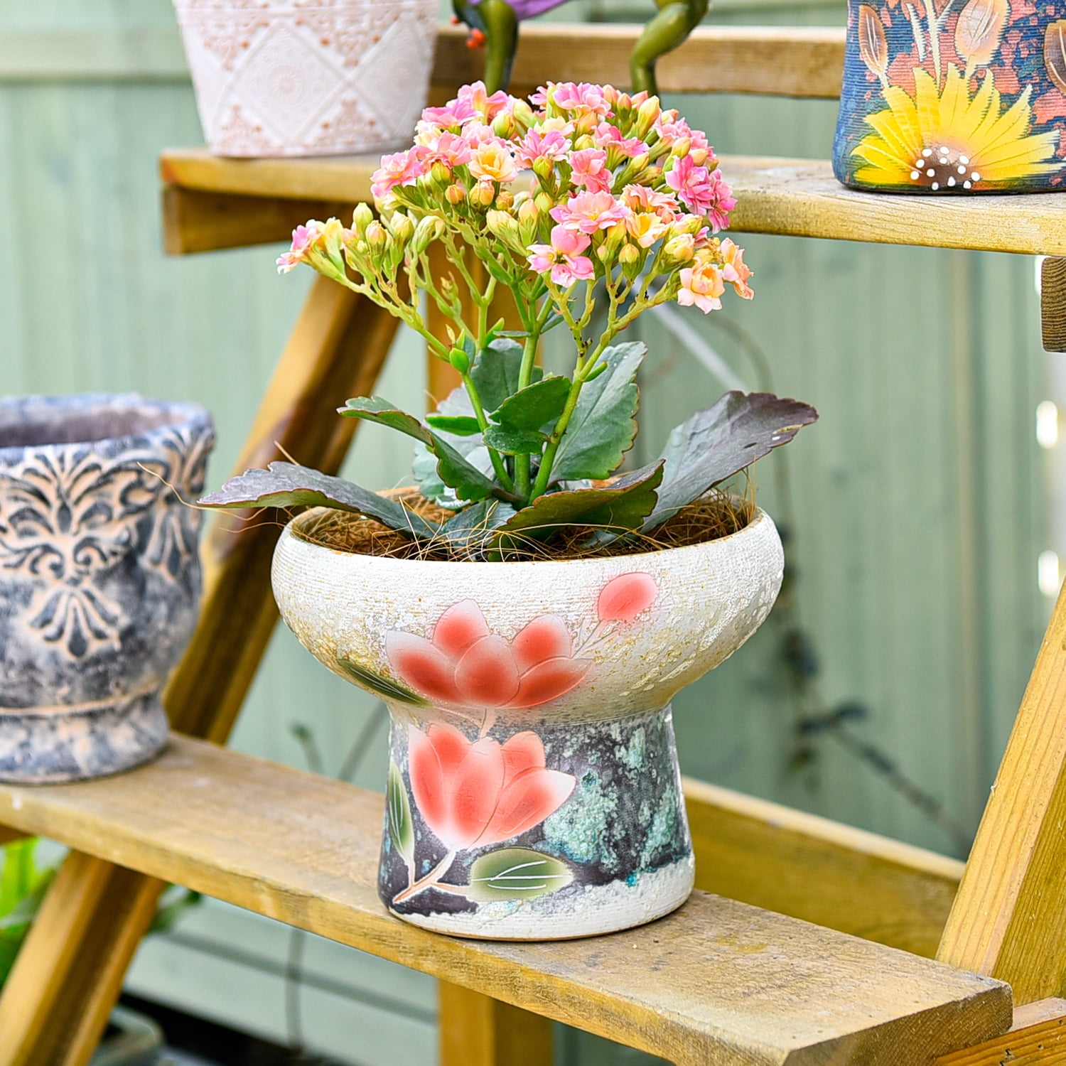 Sungmor 7.5 Inch Large Succulent Plant Pots, Pretty Hand Painted Ceramic Planter with Drainage, Indoor Outdoor Cactus Planter Bonsai Pot, Flower Pot for Indoor Plants Garden Windowsill Desktop Decor