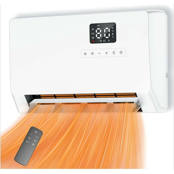 Wall-Mounted Space Heater with  Thermostat and Remote Control, LED Display, 60°/90°/120° Oscillation Modes, 24-Hour Timer, Indoor Electric Space Heater