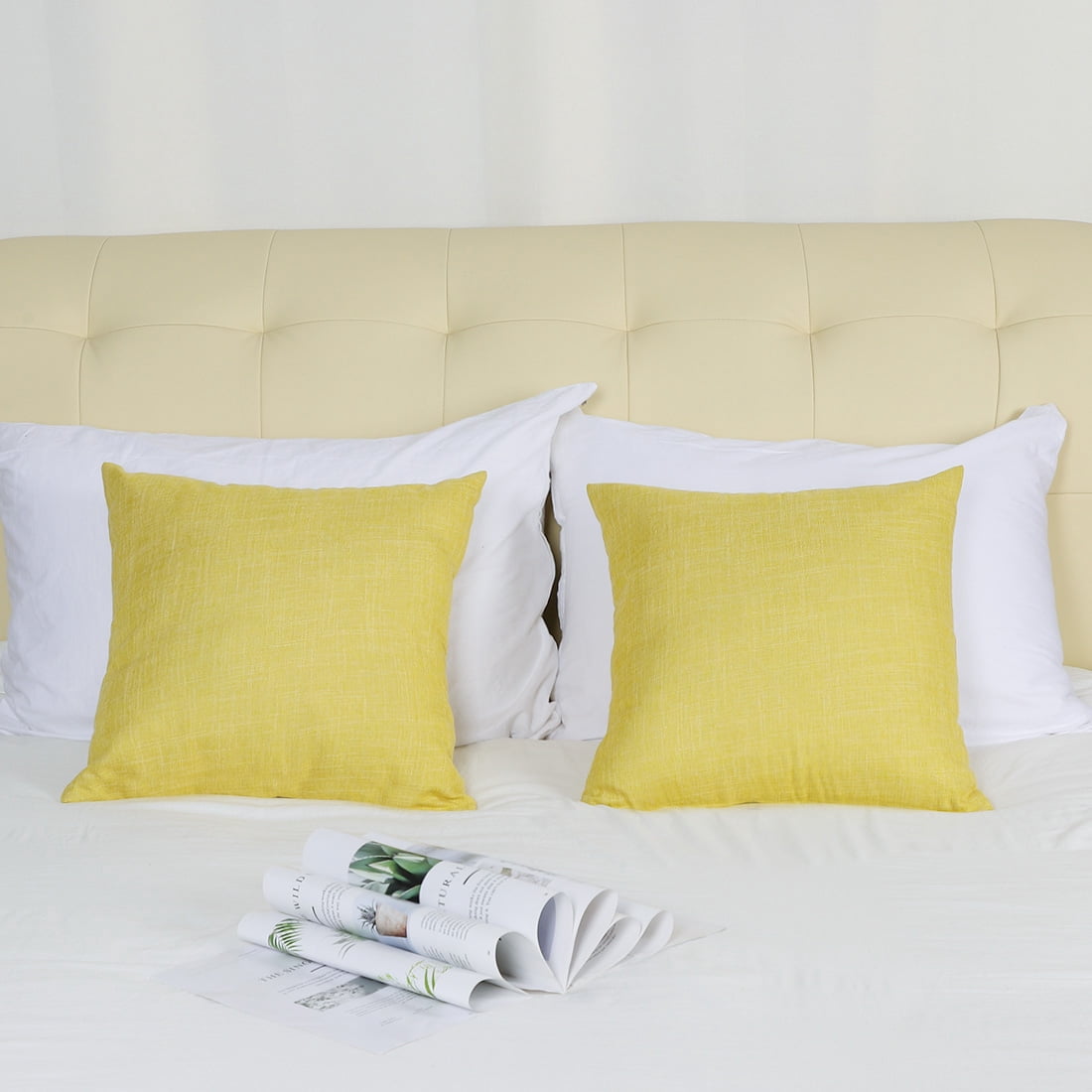Unique Bargains 2 Pack Cotton Linen Throw Pillow Covers 18" x 18" Yellow