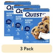 (3 pack) Quest Protein Bar, Blueberry Muffin Flavor, 20g of Protein, Gluten Free, 4 Count
