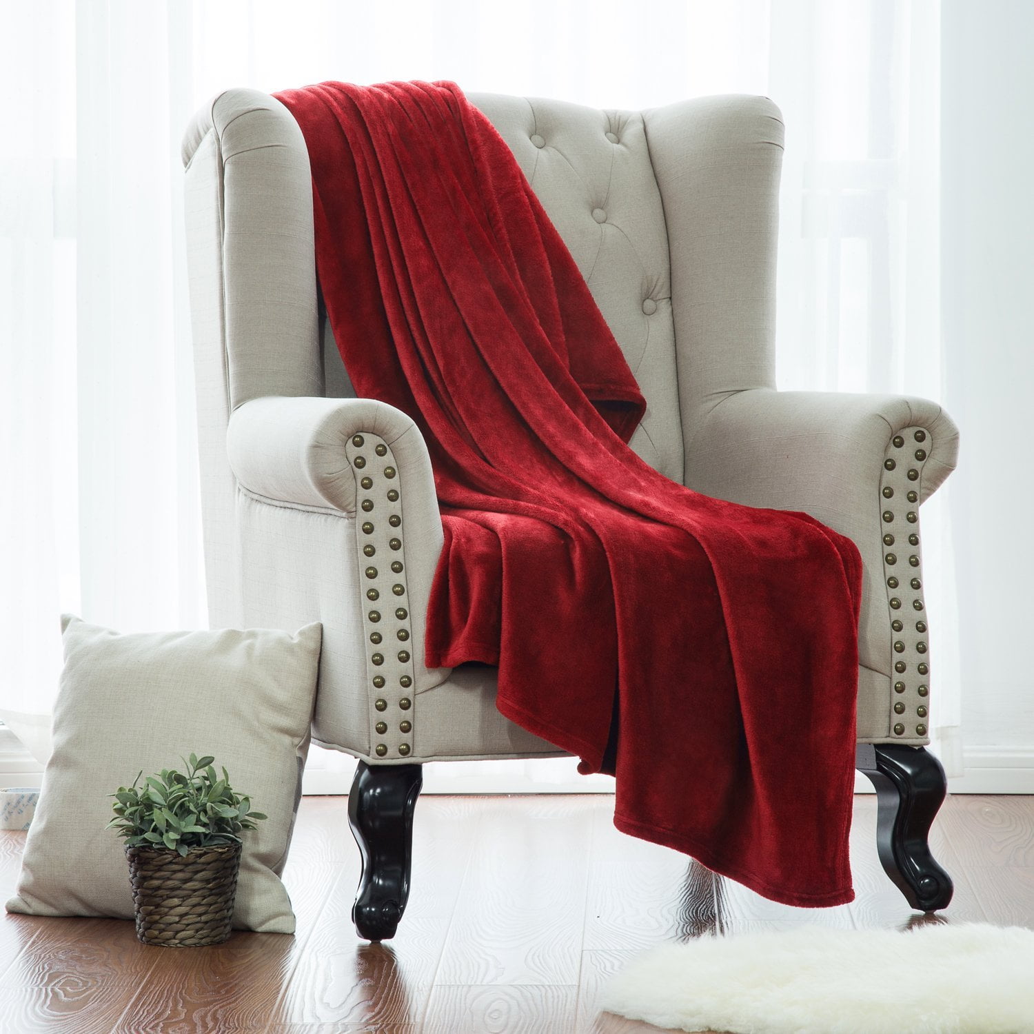 Bedsure Fleece Blanket King Size Red Lightweight Super ...