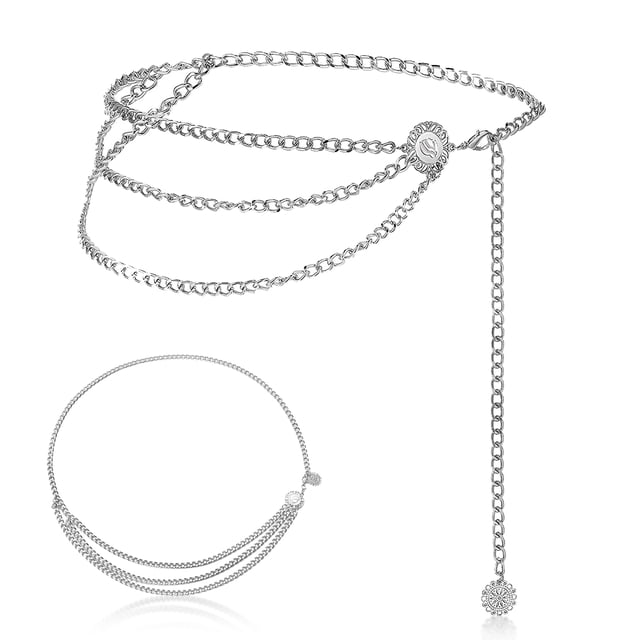 Guardurnaity Cadena de cintura para mujer, cadena de Metal Retro multicapa para mujer, joyería para Festival, Color plateado, cadenas para el Cinturones