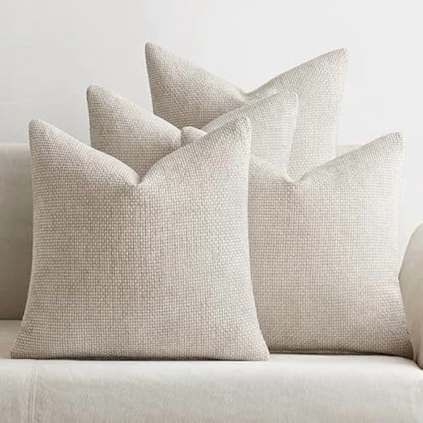 Chenchen Pack of 4 Couch Throw Pillow Covers 20x20 Inch Cream Soft Decorative Chenille Pillow Covers Farmhouse Accent Cushion Covers for Boho Spring Home Decor Sofa Bedroom Living Room