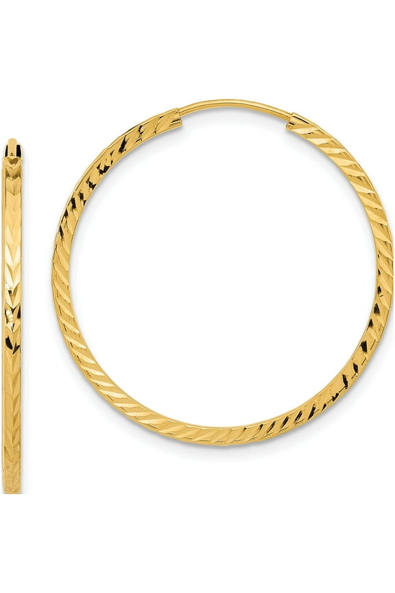 14K Yellow Gold Diamond-Cut Square Tube Endless Hoop Earrings (30 X 30) Made In Peru tf997