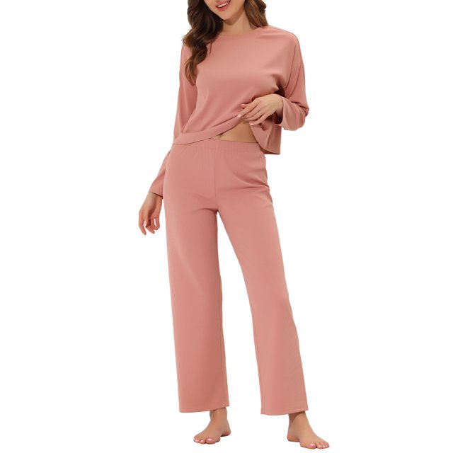 INSPIRAR CHIC Pijamas de Mujer Ropa de Dormir Suave Cuello Redondo Conjunto de Lounge Casual L Rosa