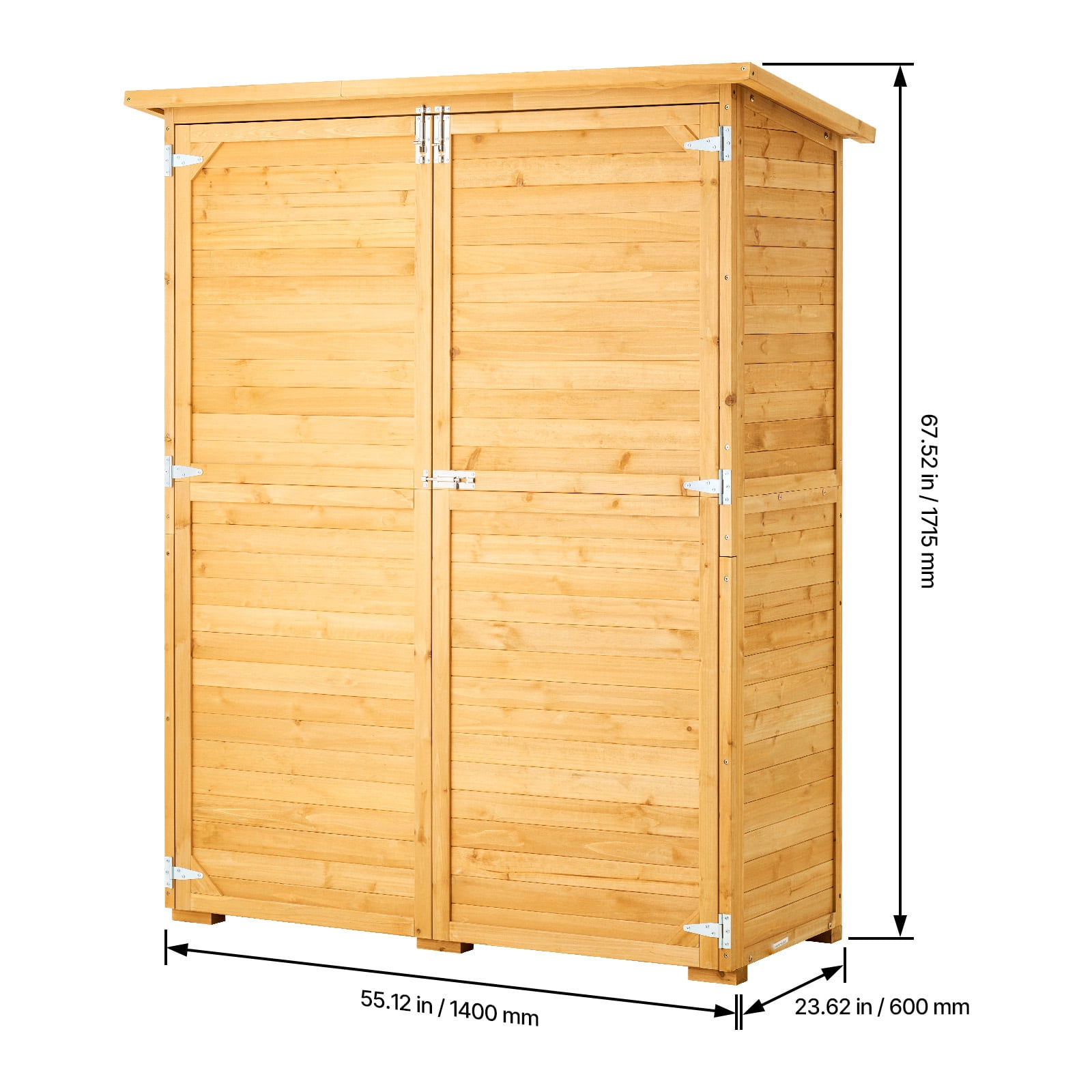 KFFKFF Exterior Storage Unit 55 x 67.5", Spacious Wood-Based Outdoor Storage Shed with Weatherproof Top and Sturdy Metallic Structure, Garden Equipment Storage Hut with Shelving & Grounding