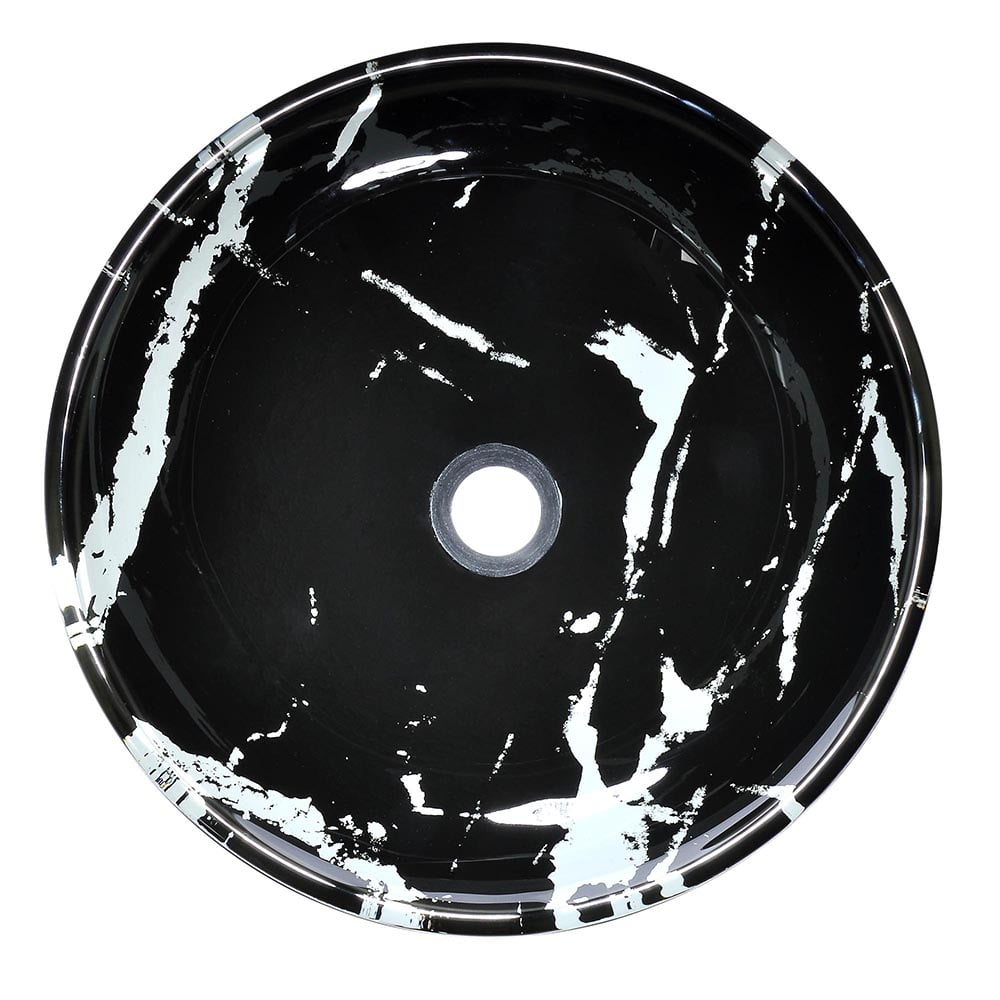 Aquaterior Tempered Glass Round Vessel Sink Artistic Marbling Pattern Above Counter Bathroom Lavatory Vanity Bowl Basin