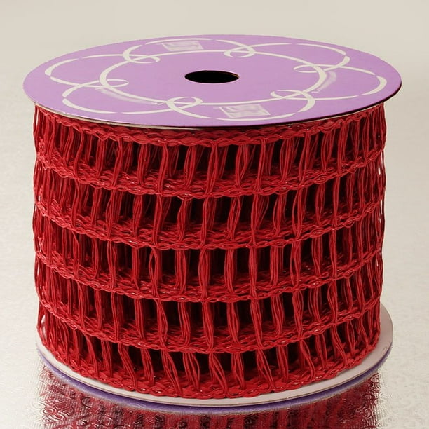 3 3/4" X 10 Yards Red Big Square Mesh Net Wired Ribbon by Paper Mart