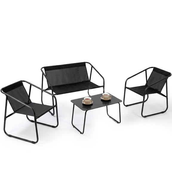 edx 4-Piece Textilene Outdoor Patio Set, Coffee Table & three-piece set of seats, Black