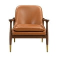 thumbnail image 4 of 29.2'' Mid-Century Faux Leather Accent Chair with Cushioned Seat, Solid Wood Frame, and Brass-Tipped Legs,Brown, 4 of 11