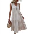 thumbnail image 2 of Vestido de Verano Sin Mangas, Holgado, Informal, con Escote en V, con y Bolsillos para Cruceros en la Playa, Color Albaricoque M, 2 of 10