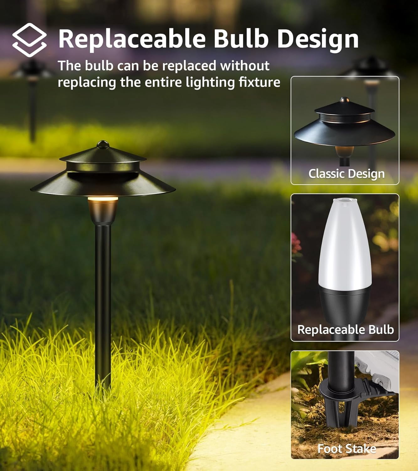 SUNVIE 3W Low Voltage Pathway Lights Wired LED Landscape Path Lighting Outdoor for Garden, 4 Pack
