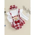 thumbnail image 3 of Bslissey Baby Girls Christmas Romper Long Sleeve Deer Embroidery Plaid Print Ruffled Bodysuit with Headband Newborn Infant Cute Casual Clothes 3M 6M 9M 12M 18M, 3 of 9