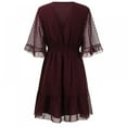 thumbnail image 2 of Femmes Mini Robe Taille Élastique Volants Robe de Soirée Ample Fit Dot Print V Cou Manches Courtes Robe Fluide, 2 of 9