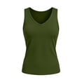 thumbnail image 4 of Tank Top for Women V Neck Summer Sleeveless T Shirt Tunic Casual Solid Color Loose Fit Blouses Army Green, 4 of 9