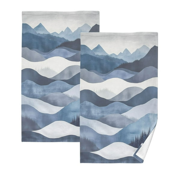 Sketched Mountains Set of 2 Pure Cotton Towels, 16'' x 28'', Highly Absorbent and Soft