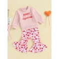 thumbnail image 3 of Suealasg 2PCS Toddler Baby Girl Valentine's Day Outfits Long Sleeve Sweatshirt Pullover Tops+ Heart Print Flare Pants 6M 12M 18M 24M 3T 4T Kids Girls Fall Pants Set, 3 of 9