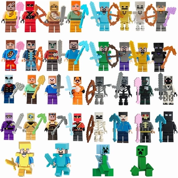 FlexiBlock 36PC My World Adventure Mini Figures – 1.77inch Collectible Villager & Creature Toys, Christmas Gift for Kids