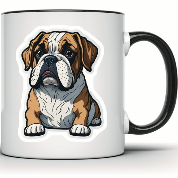 Bulldog Mug - Cute Puppy Mug for Dog Lovers - Funny Pet Owner Gift - Custom Animal Mug - Gift for Her & Him - 11 Ounce Black Rim Handle Novelty Coffee Cup - WMUG0555-Black Rim