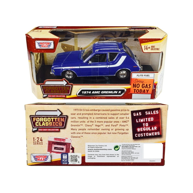 1974 AMC Gremlin x Blue with White Stripes and Roof Rack Forgotten Classics Series 1 24 Diecast Model Car by Motormax