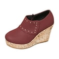 thumbnail image 6 of Rokment Studded Platform Wedge Dress Ankle Boots for Women Ladies 2026 Spring Fall Fashion Leather Wooden Chunky High Heels Combat Short Booties Wine Size 8, 6 of 7