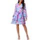 thumbnail image 1 of Vestido Floral de Cuello en V de Mujer INSPIRE CHIC con Manga Larga, Cintura Alta, Volantes, Estilo Skater, Mini Vestido de Chiffon, 1 of 6