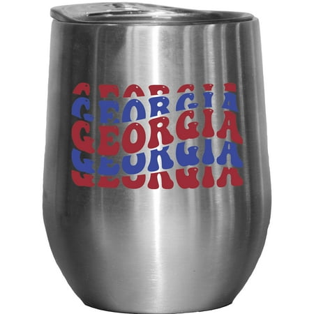 

Georgia USA State or Name of Country Groovy Retro Wavy Text Merch Gift Stainless Steel 12oz Wine Tumbler