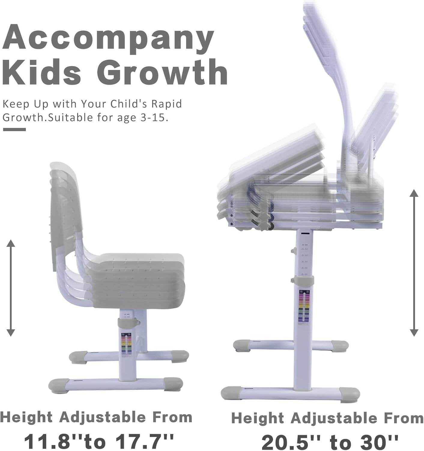 Kids Furniture Desk for Kids Desk and Chair Set Kids Art Desk Drafting Table Desk Set with Adjustable Height, 40-Degree Tiltable Children Desktop, LED Light, Bookstand, Gray,Baby Nursery Furniture