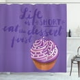 thumbnail image 1 of Eat Dessert First Shower Curtain, Vibrant Tones Cupcake with Typography Happy Patisserie Themed Print, Fabric Bathroom Set with Hooks, 69"WX70"L, Multicolor, by Ambesonne, 1 of 3
