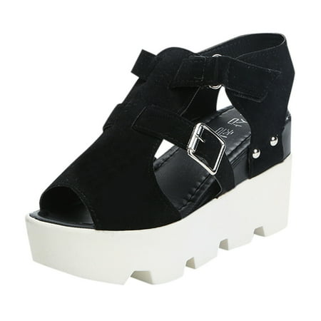 

Holiday Savings Deals! Kukoosong Wedge Sandals for Women Summer New European and American Wedge Heel Velcr Fish Mouth Sandals Waterproof Thick Sole Womens Shoes Black 35