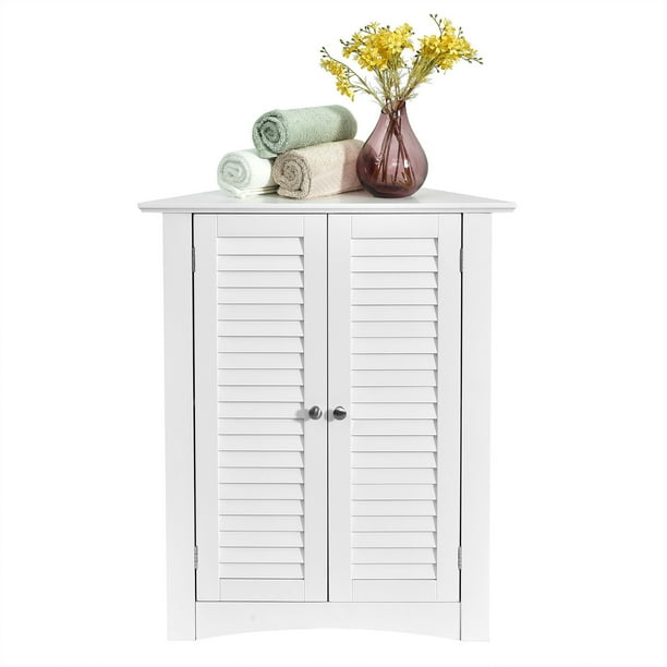Costway Corner Storage Freestanding Floor Bathroom w/ Shutter Door White