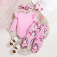 thumbnail image 3 of HCNTES Baby Girl Clothes 0 3 6 9 12 18 Months Long Sleeve Cartoon Pony Little Princess Print Ruffle Romper Floral Pants Headband Sets Cute Baby Girl Winter Outfit, 3 of 5