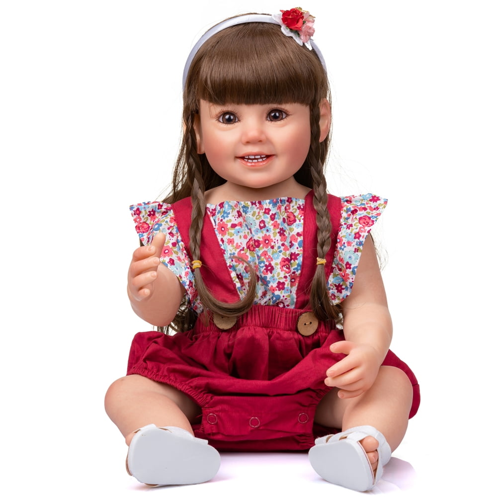 55CM Full Soft Silicone Reborn Baby Girl Doll Soft Touch 3D Smile