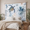 thumbnail image 3 of Blue Turtle Coastal Large Tapestry for Bedroom Wall Hanging Tapestry,Octopus Summer Beach Coral Starfish Seahorse Ceiling Backdrop Tapestries Poster Blanket Wall Decor for Living Room 100" x 59", 3 of 8