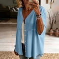thumbnail image 5 of LEKWK 3/4 Length Sleeve Womens Tops Button Down V Neck Comfy Linen Shirts Loose Fit Skin Friendly Soft Lightweight Casual Tops, 5 of 8